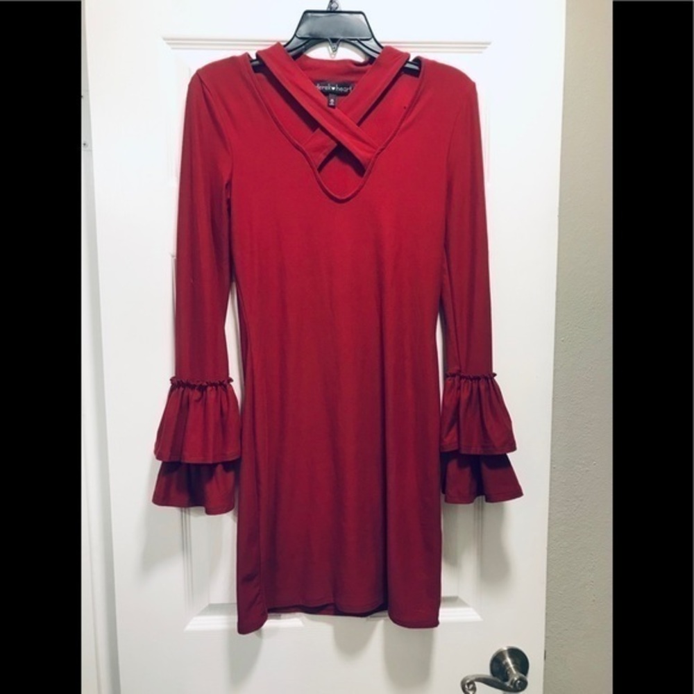 Derek Heart cries cross neck bell sleeve dress
